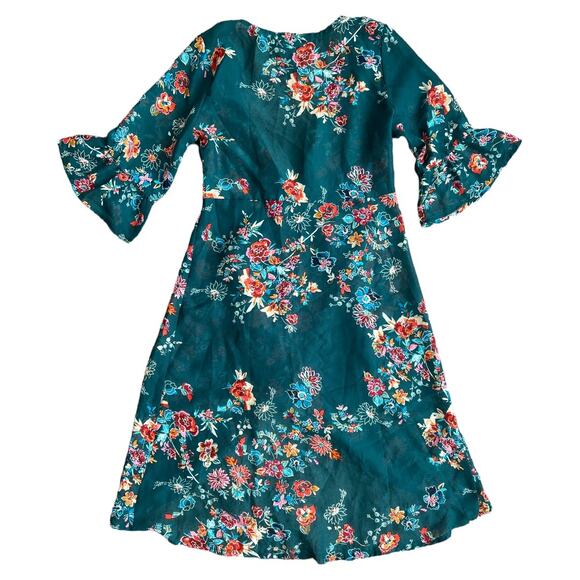 Xtraordinary Green Floral Print Short Sleeve Cardigan, M - Picture 3 of 6